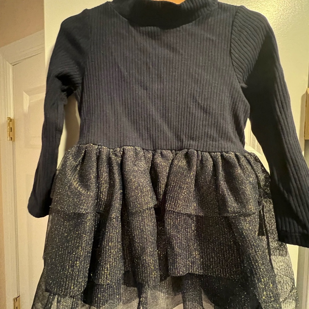 Girls' Black Long Sleeve Dress with Tulle Skirt